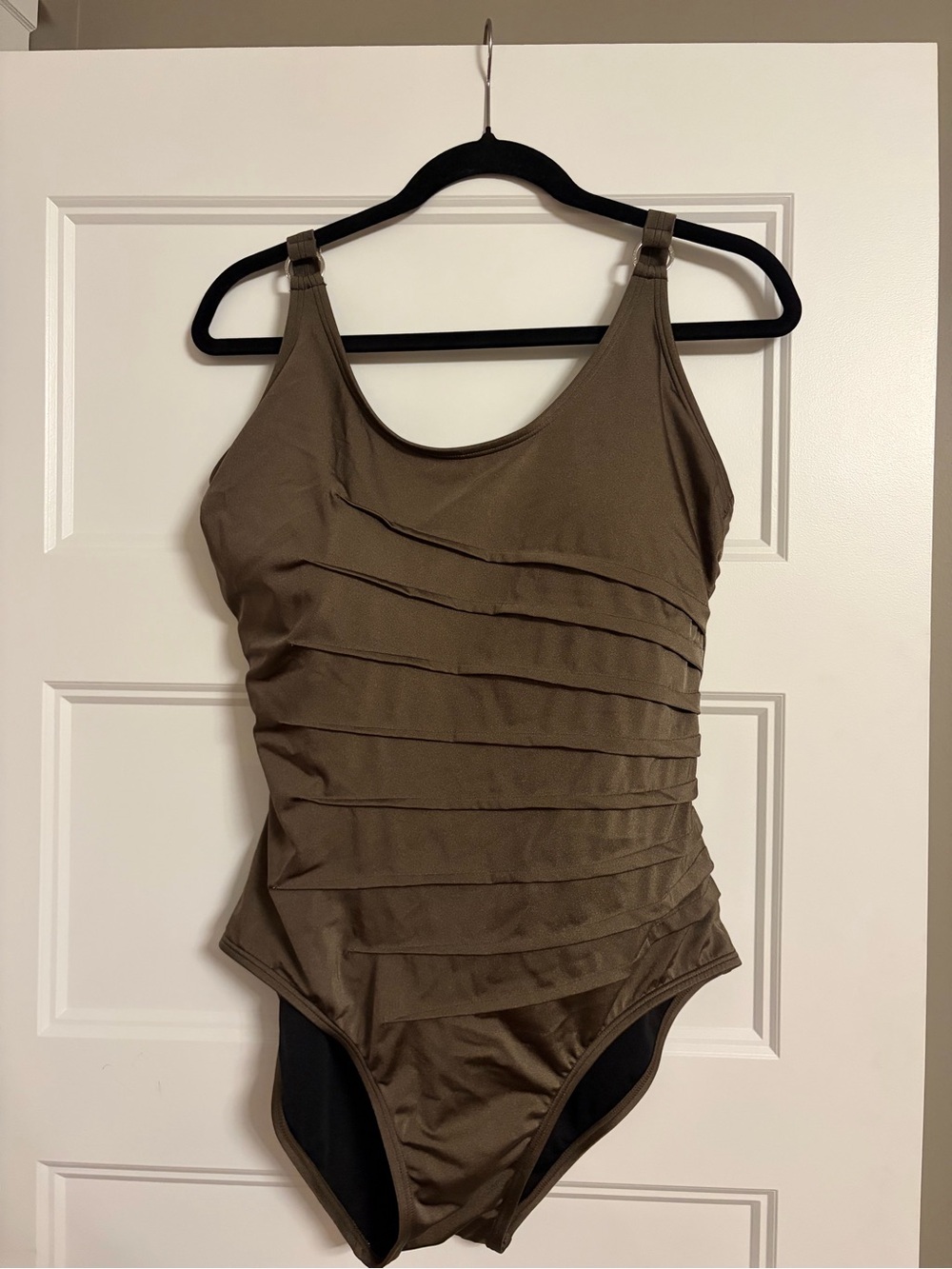 Calvin Klein Olive One-Piece Swimsuit with Ruched Front
